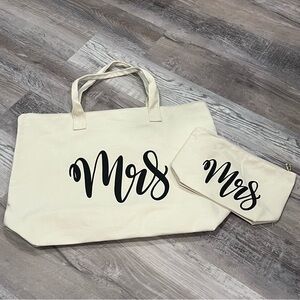 Mrs. Canvas Shoulder Tote and Mrs. travel/accessory bag set of 2 NWOT